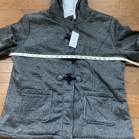 JiangWu Womens Fashion Horn Button Fleece Jacket  with Hood - Size XL- Dark Grey - Picture 5 of 13